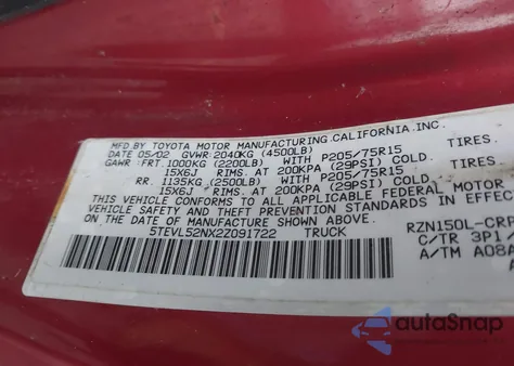 2002 Toyota Tacoma z USA, uszkodzony, nr VIN 5TEVL52NX2Z091722